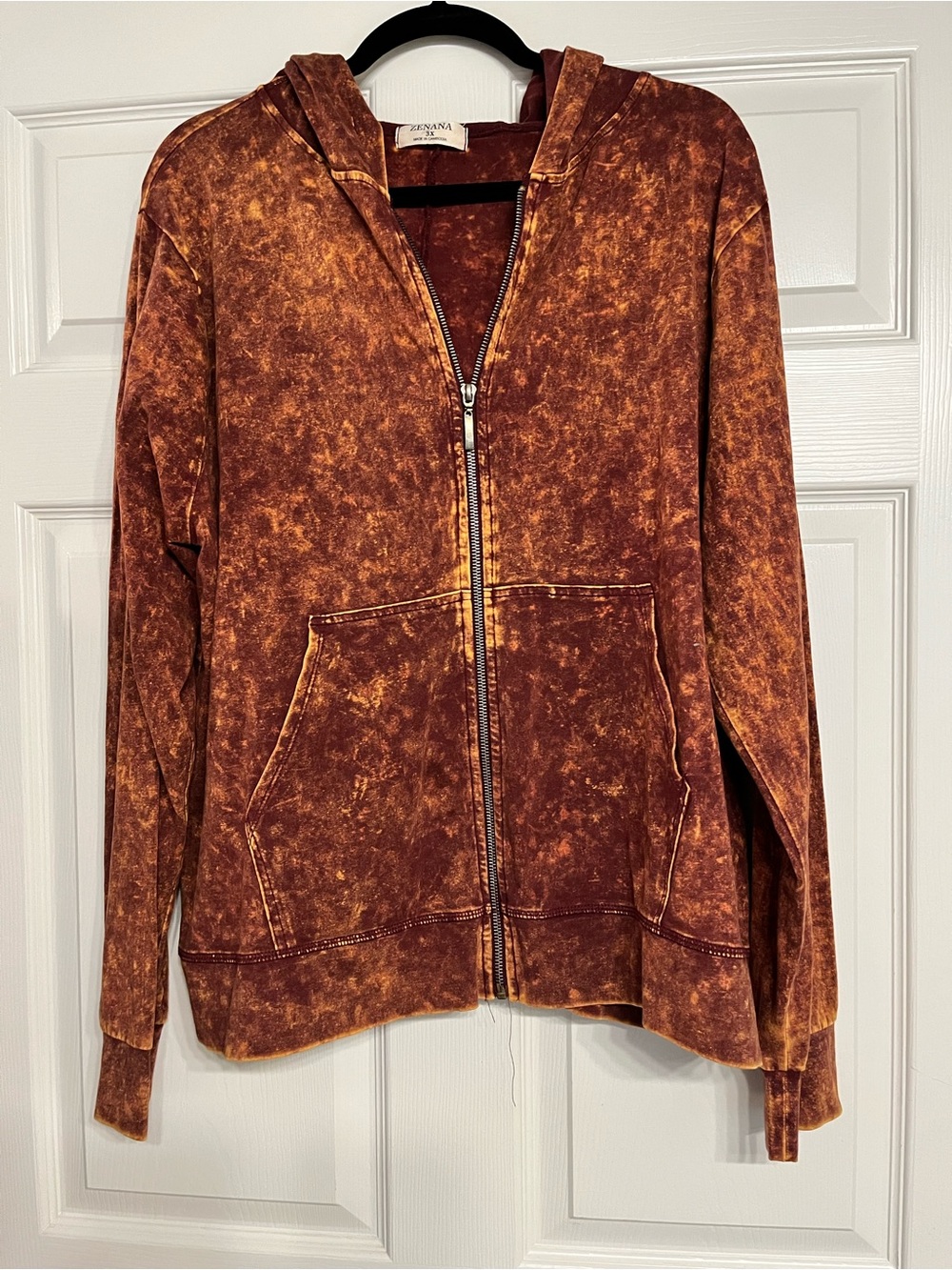 Mineral Wash Zip Hoodie - Rust Orange
